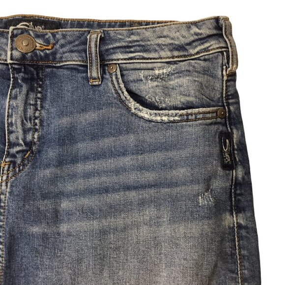 Silver Jeans Francy Denim Skirt Jean Raw Hem Size 8 Blue Stretch Distressed - Picture 3 of 6